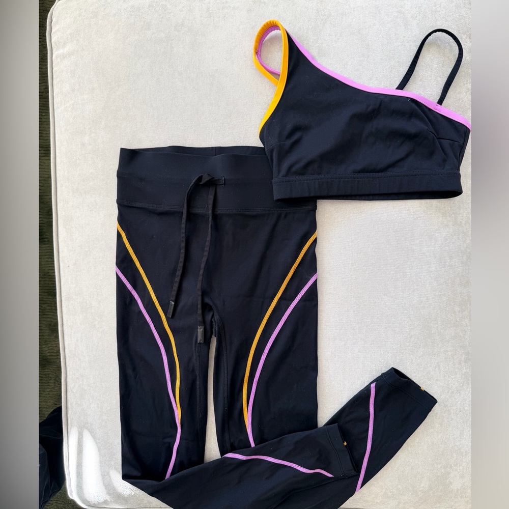ALL ACCESS Black Leggings and Bra Set with Pink and Yellow Accents